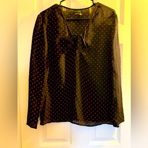 Black and red polka dot bow blouse. Size 10